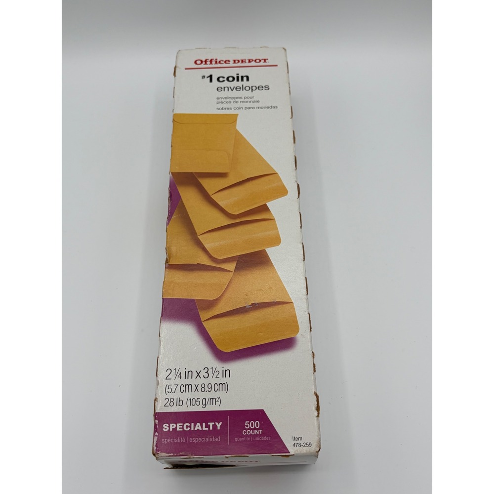 Office Depot #1 Coin Envelopes 2.25 x 3.5 Manila 500 Count